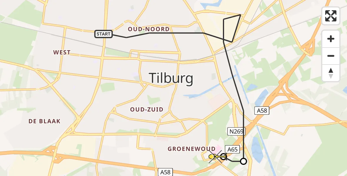 Routekaart van de vlucht: Lifeliner 3 naar Tilburg