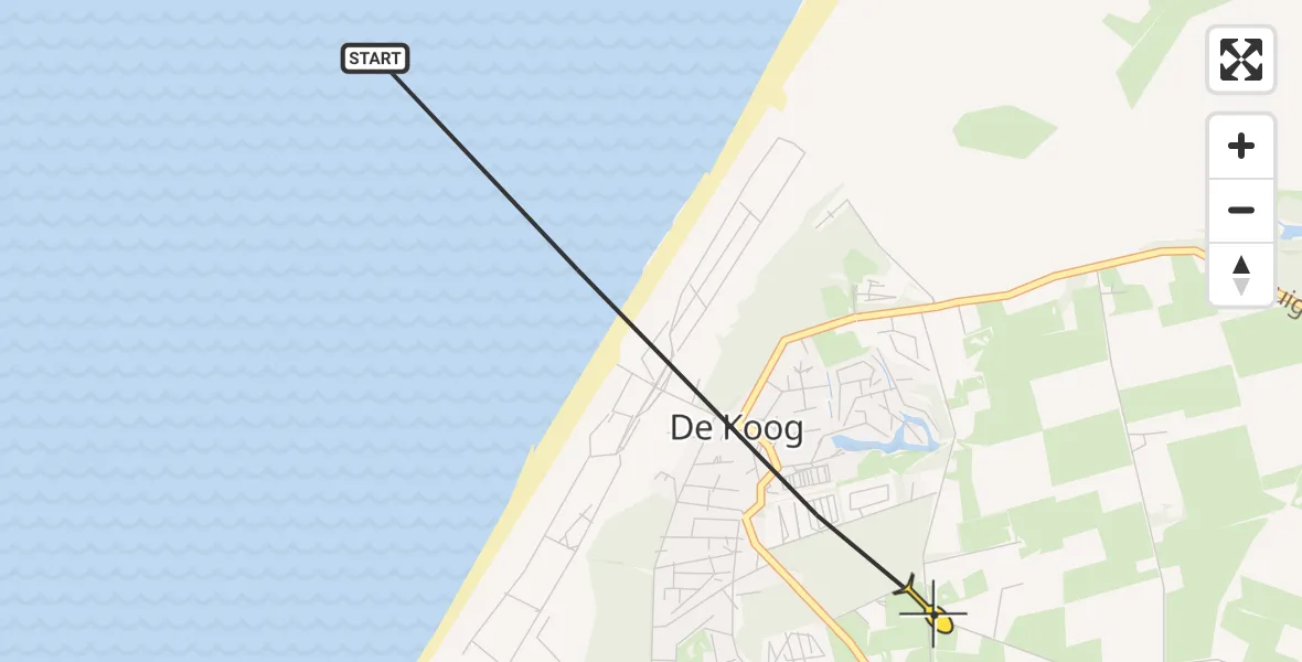 Routekaart van de vlucht: Politiehelikopter naar De Koog