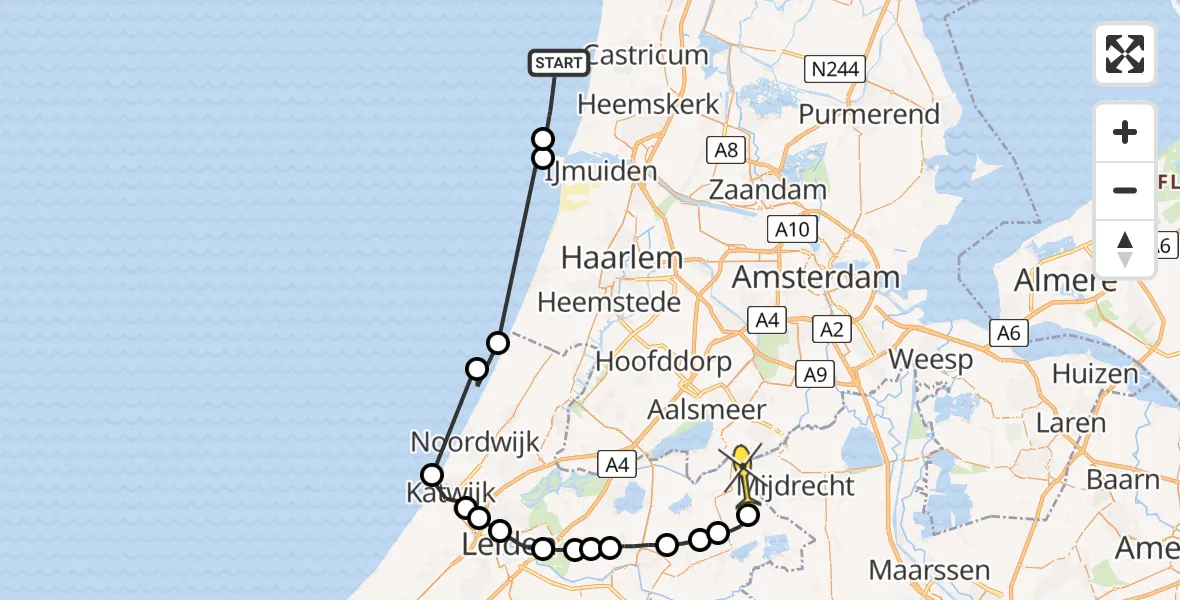 Routekaart van de vlucht: Politieheli naar Nieuwveen