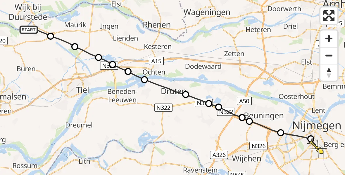 Routekaart van de vlucht: Lifeliner 3 naar Radboud Universitair Medisch Centrum