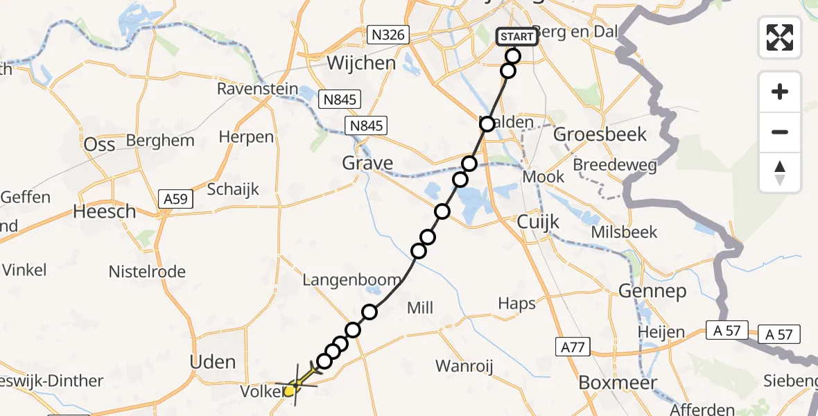 Routekaart van de vlucht: Lifeliner 3 naar Vliegbasis Volkel