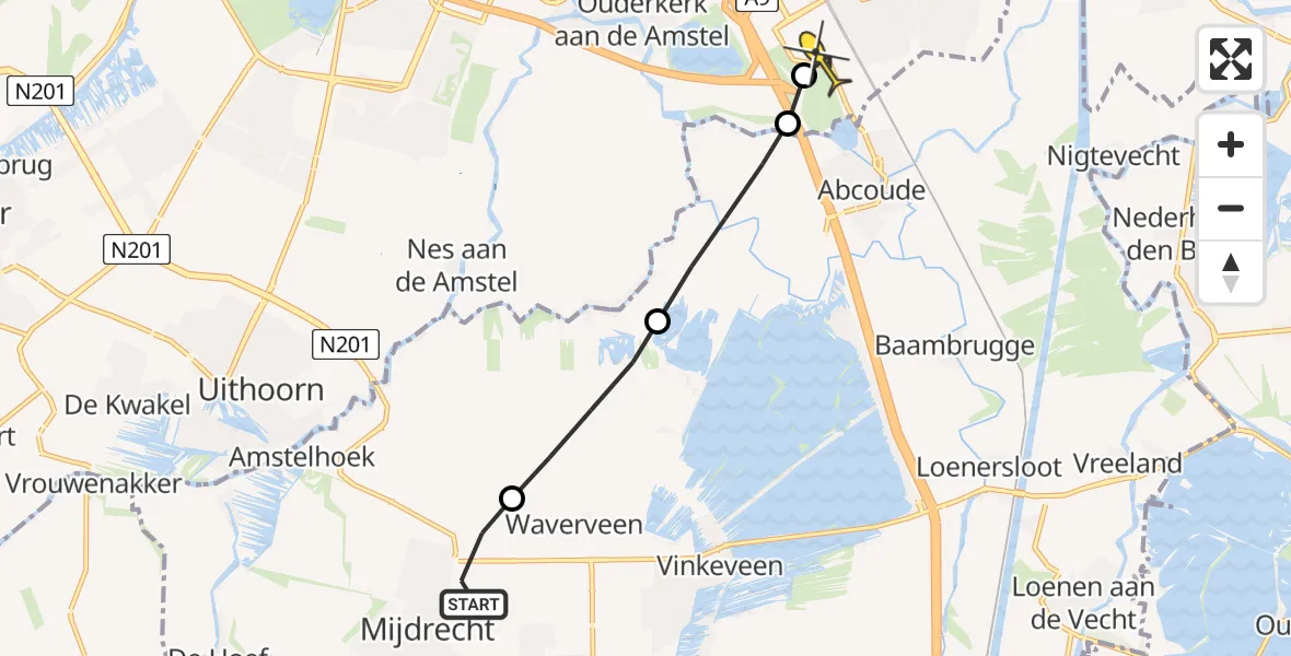 Routekaart van de vlucht: Lifeliner 1 naar Academisch Medisch Centrum (AMC)