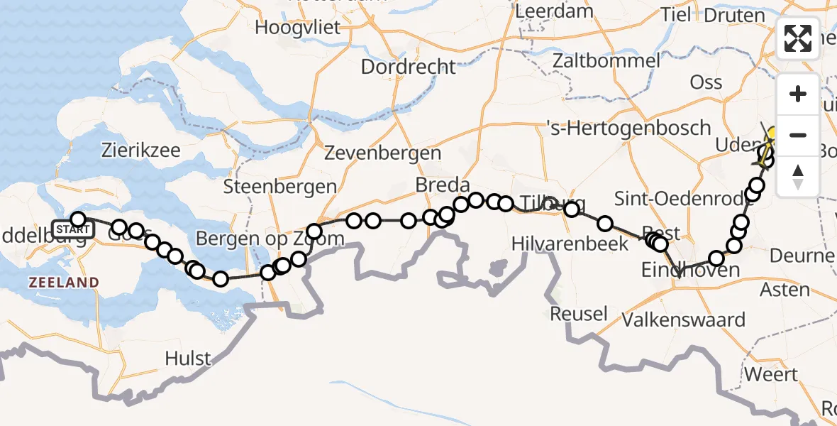 Routekaart van de vlucht: Politieheli naar Vliegbasis Volkel