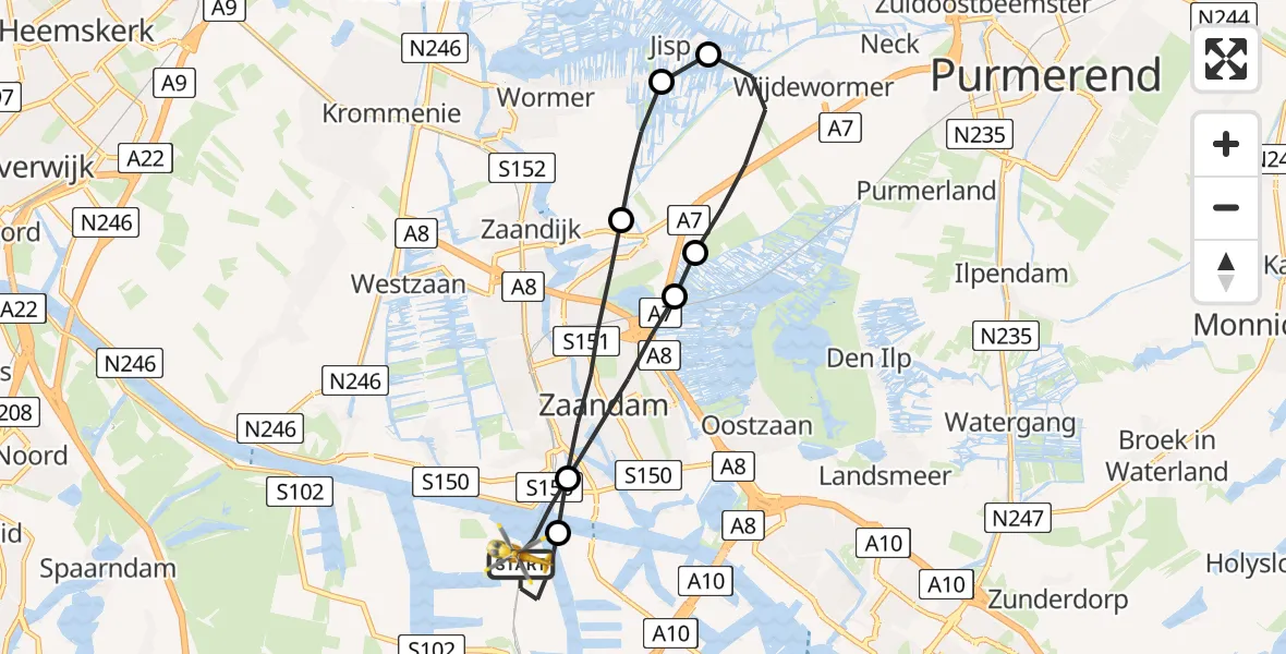 Vluchtroute Traumahelikopter Amsterdam Heliport - Amsterdam Heliport, 25 augustus 2023, 19:45