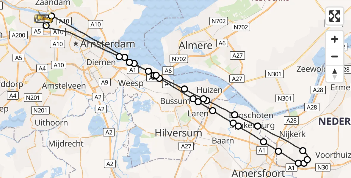 Vluchtroute Traumahelikopter Amsterdam Heliport - Amsterdam Heliport, 25 augustus 2023, 20:26