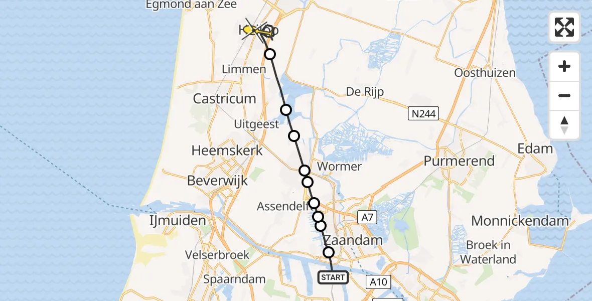 Routekaart van de vlucht: Lifeliner 1 naar Heiloo