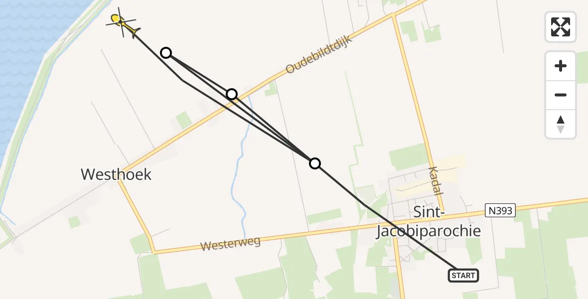 Routekaart van de vlucht: Ambulancehelikopter naar St.-Jacobiparochie