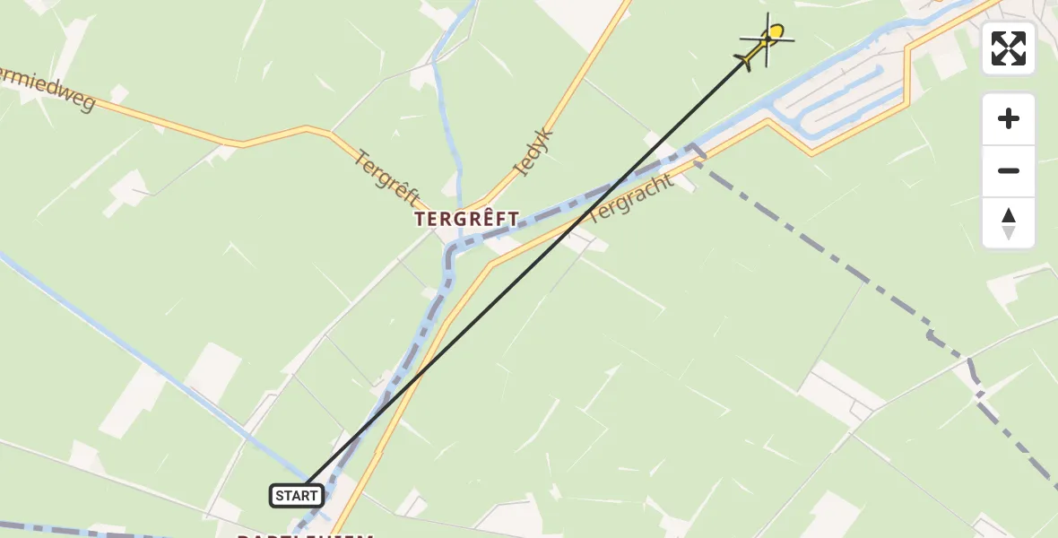 Routekaart van de vlucht: Ambulancehelikopter naar Burdaard