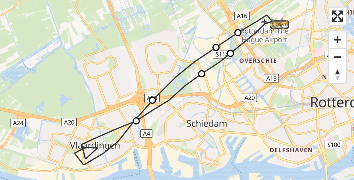 Vluchtroute Traumahelikopter Rotterdam The Hague Airport - Rotterdam The Hague Airport, 26 augustus 2023, 04:42