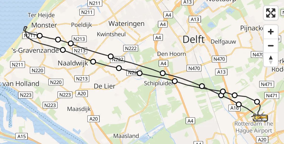 Vluchtroute Traumahelikopter Rotterdam The Hague Airport - Rotterdam The Hague Airport, 26 augustus 2023, 04:51