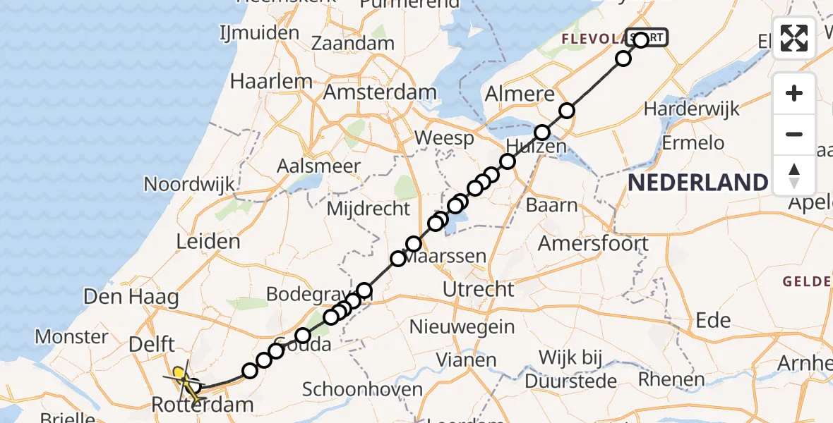 Routekaart van de vlucht: Traumaheli naar Rotterdam The Hague Airport