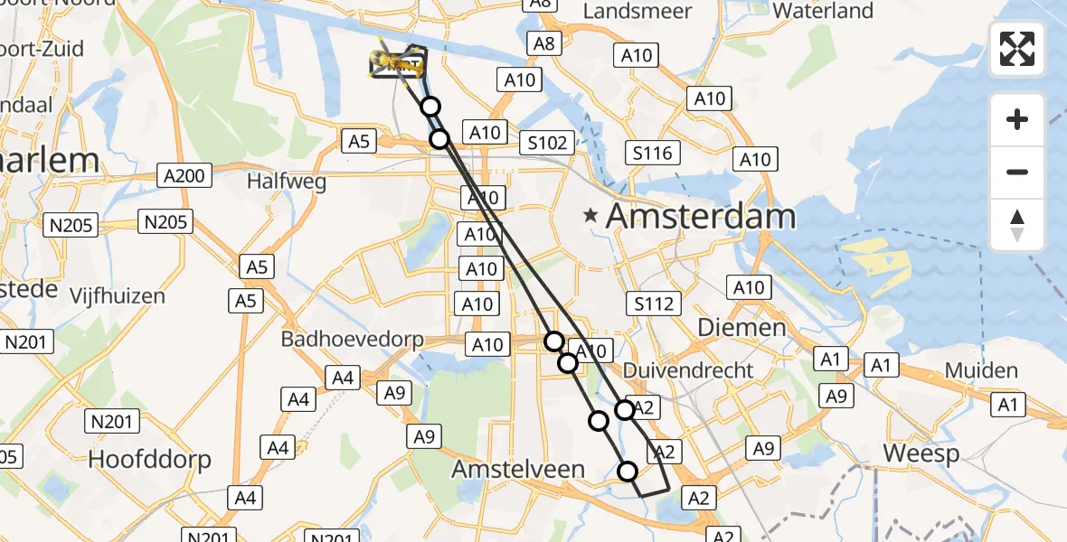 Vluchtroute Traumahelikopter Amsterdam Heliport - Amsterdam Heliport, 26 augustus 2023, 07:27
