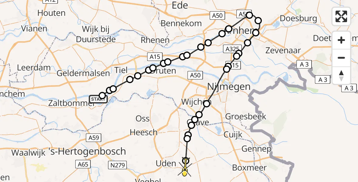 Routekaart van de vlucht: Lifeliner 3 naar Vliegbasis Volkel