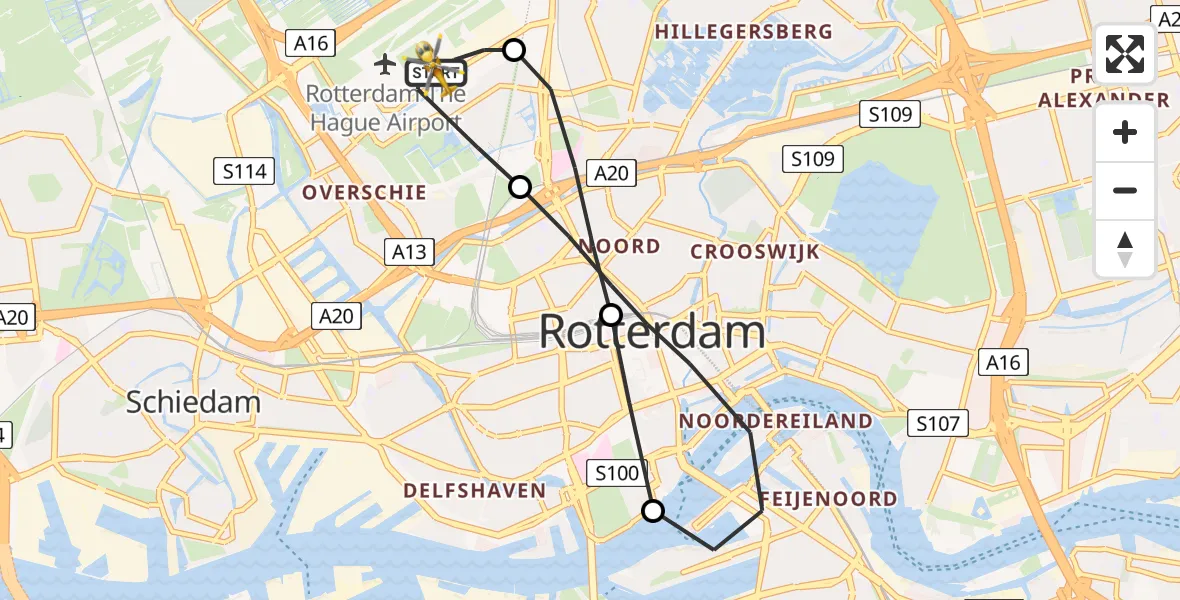 Vluchtroute Traumahelikopter Rotterdam The Hague Airport - Rotterdam The Hague Airport, 26 augustus 2023, 08:48