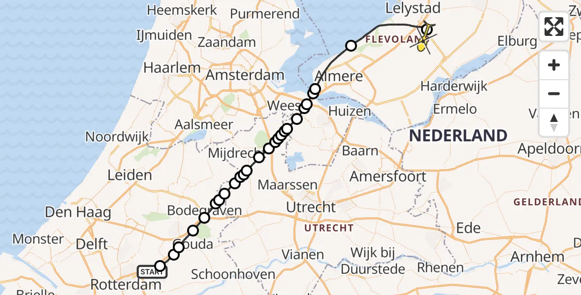 Routekaart van de vlucht: Traumaheli naar Lelystad Airport