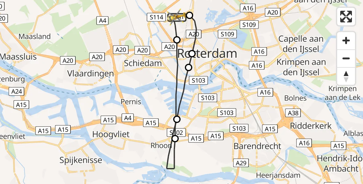 Vluchtroute Traumahelikopter Rotterdam The Hague Airport - Rotterdam The Hague Airport, 26 augustus 2023, 10:30