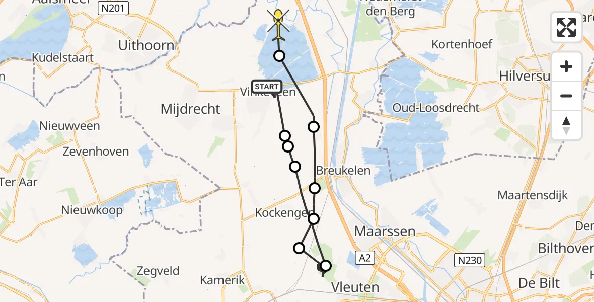 Routekaart van de vlucht: Politieheli naar Abcoude