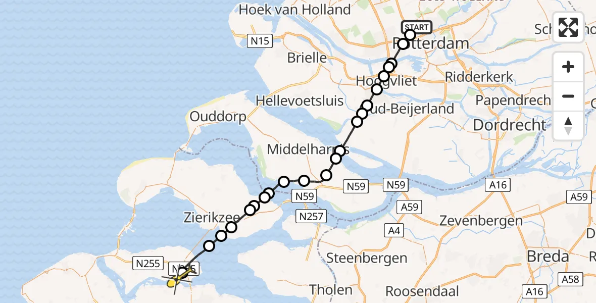 Routekaart van de vlucht: Lifeliner 2 naar Kortgene