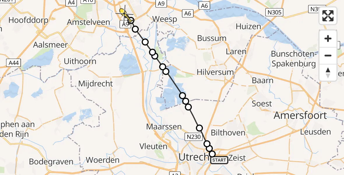 Routekaart van de vlucht: Lifeliner 1 naar Amsterdam