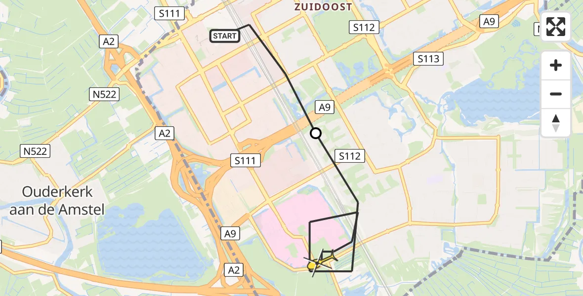 Routekaart van de vlucht: Lifeliner 1 naar Academisch Medisch Centrum (AMC)