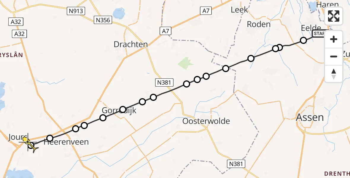 Routekaart van de vlucht: Lifeliner 4 naar Haskerhorne