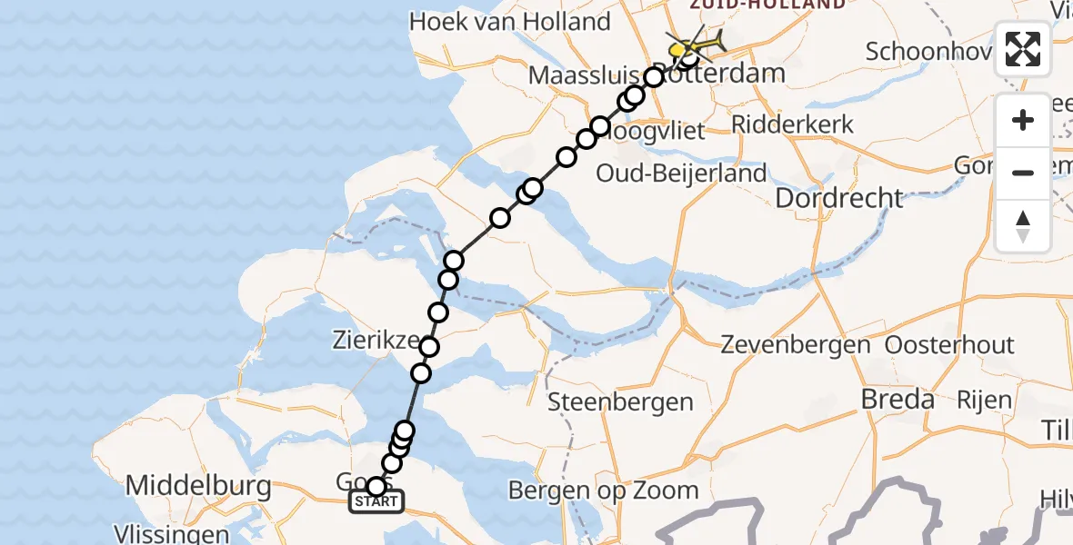 Routekaart van de vlucht: Lifeliner 2 naar Rotterdam The Hague Airport