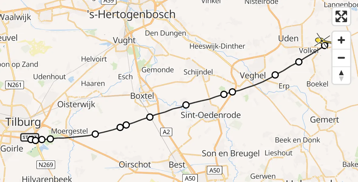 Routekaart van de vlucht: Lifeliner 3 naar Vliegbasis Volkel