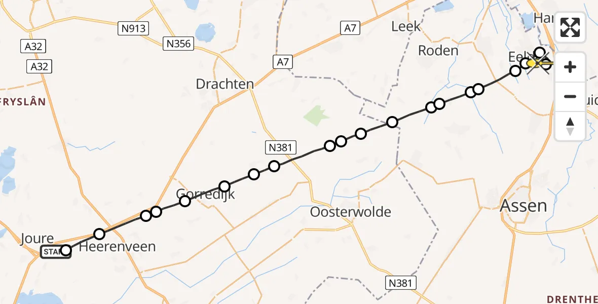 Routekaart van de vlucht: Lifeliner 4 naar Groningen Airport Eelde