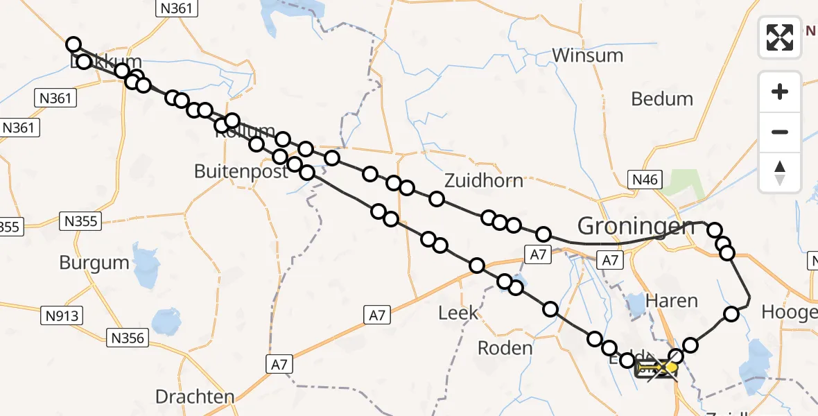 Routekaart van de vlucht: Lifeliner 4 naar Groningen Airport Eelde