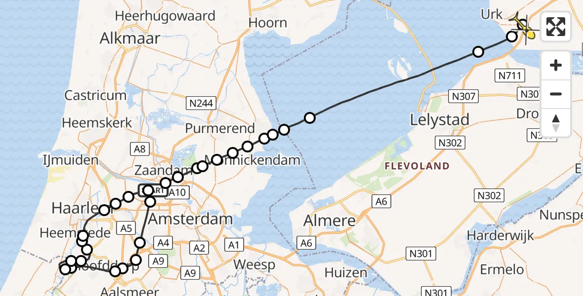 Routekaart van de vlucht: Lifeliner 1 naar Tollebeek