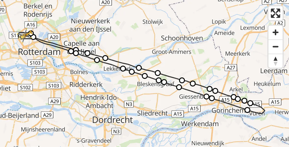Vluchtroute Traumahelikopter Rotterdam The Hague Airport - Rotterdam The Hague Airport, 26 augustus 2023, 16:48