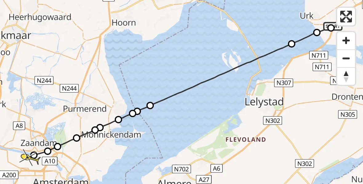 Routekaart van de vlucht: Lifeliner 1 naar Amsterdam Heliport