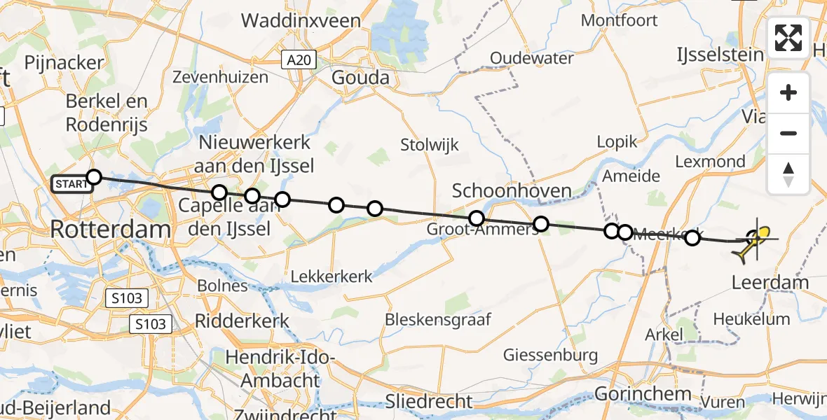 Routekaart van de vlucht: Lifeliner 2 naar Leerdam