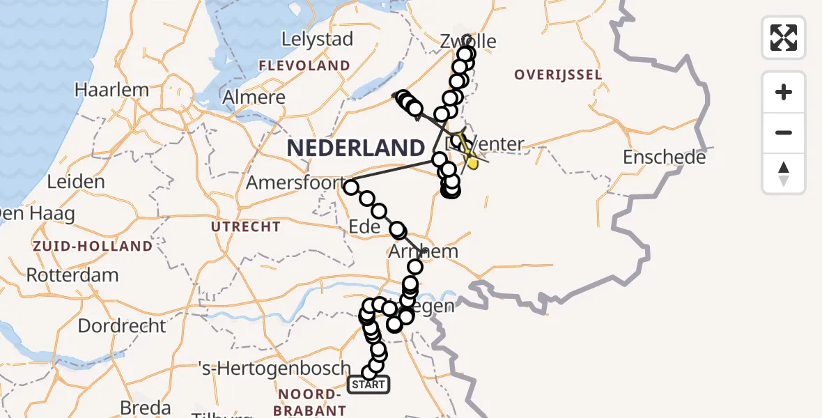 Routekaart van de vlucht: Politieheli naar Twello