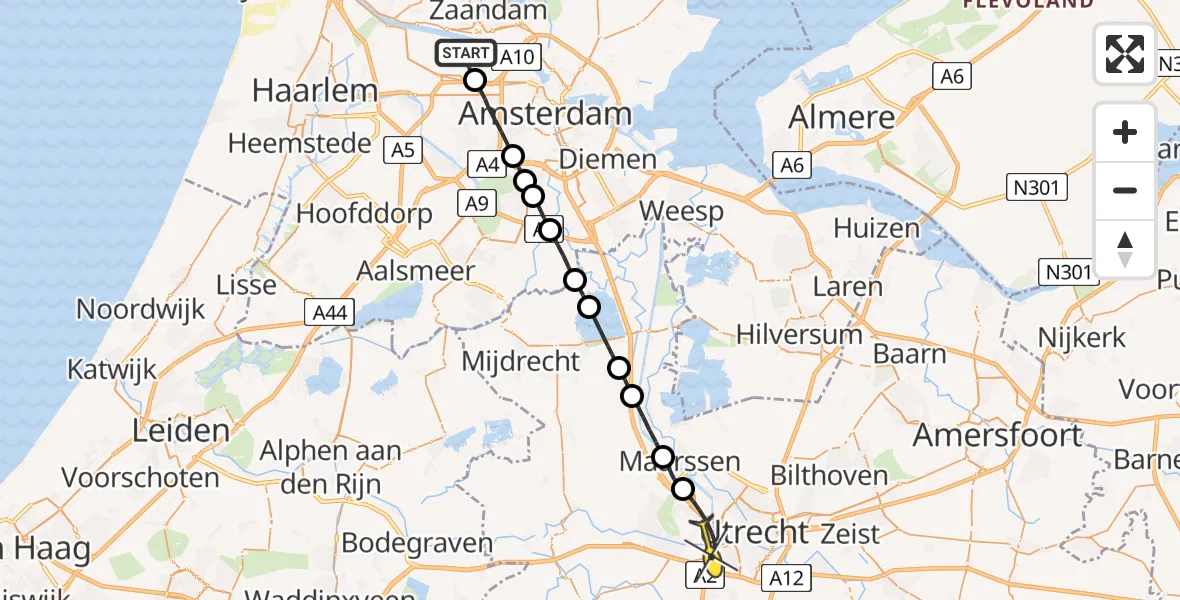 Routekaart van de vlucht: Lifeliner 1 naar Utrecht