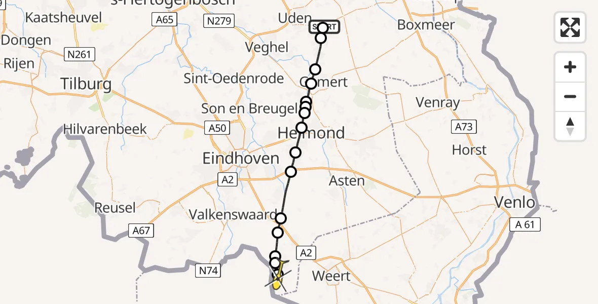 Routekaart van de vlucht: Lifeliner 3 naar Budel-Schoot