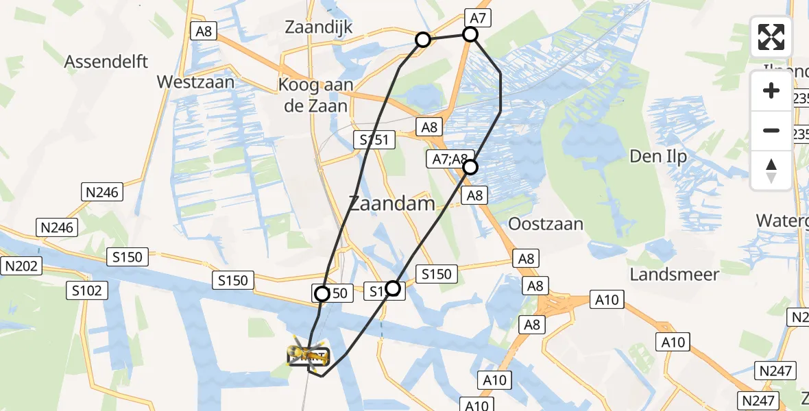 Vluchtroute Traumahelikopter Amsterdam Heliport - Amsterdam Heliport, 26 augustus 2023, 19:46