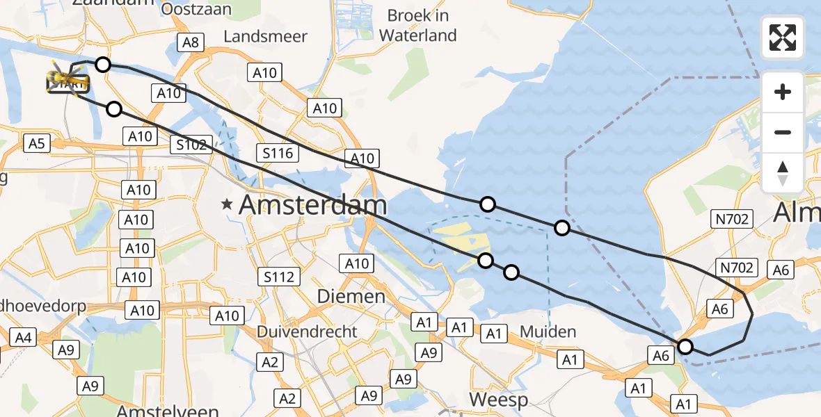 Vluchtroute Traumahelikopter Amsterdam Heliport - Amsterdam Heliport, 26 augustus 2023, 20:31