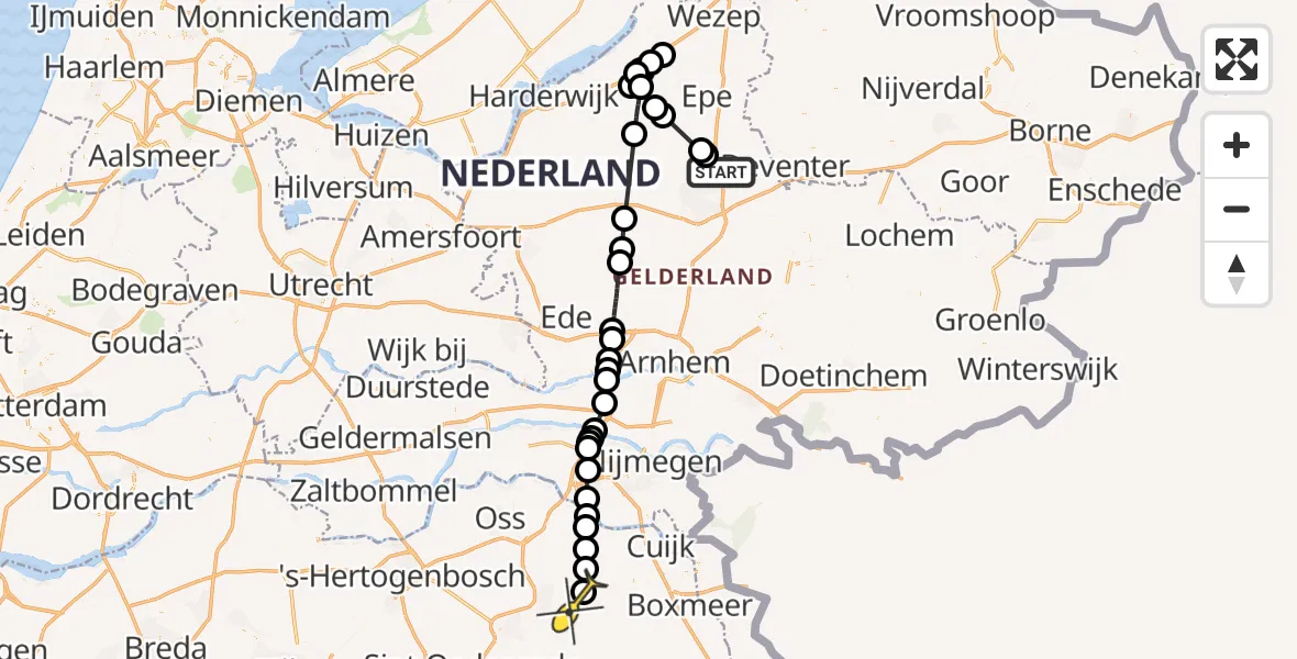 Routekaart van de vlucht: Politiehelikopter naar Vliegbasis Volkel