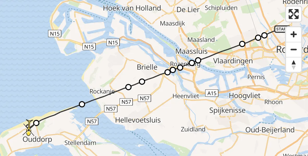 Routekaart van de vlucht: Lifeliner 2 naar Ouddorp