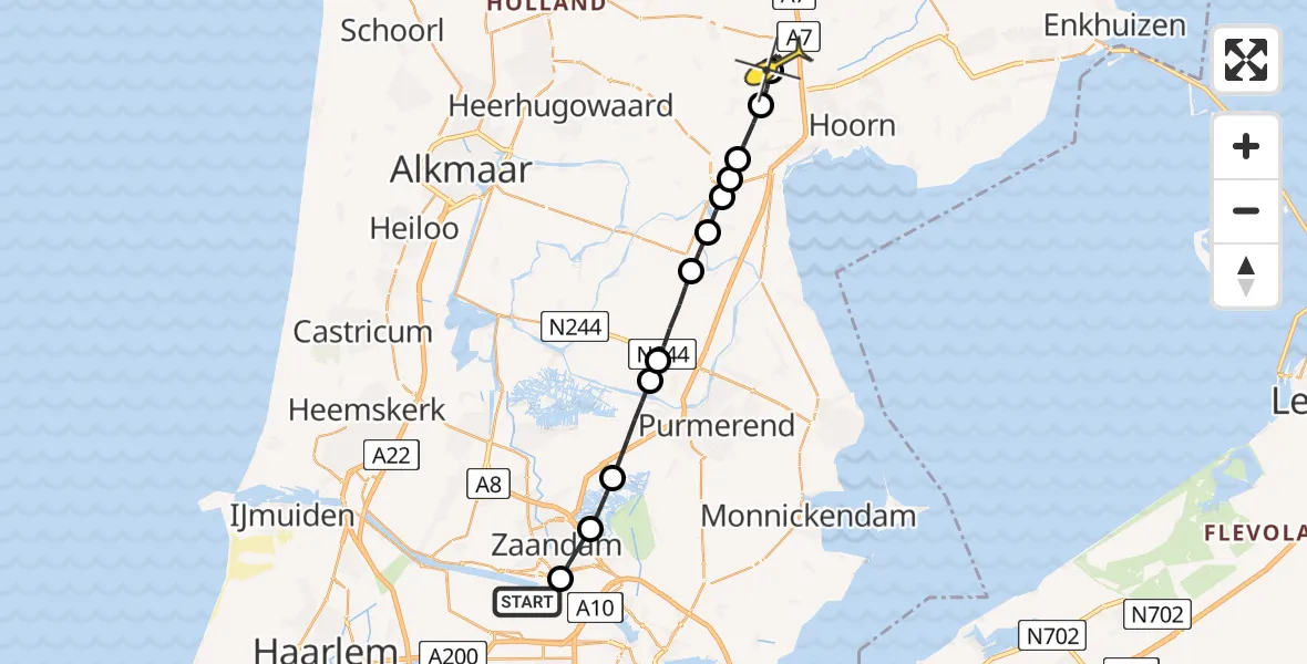 Routekaart van de vlucht: Lifeliner 1 naar Wognum