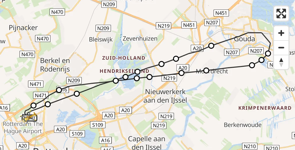 Vluchtroute Traumahelikopter Rotterdam The Hague Airport - Rotterdam The Hague Airport, 26 augustus 2023, 21:53
