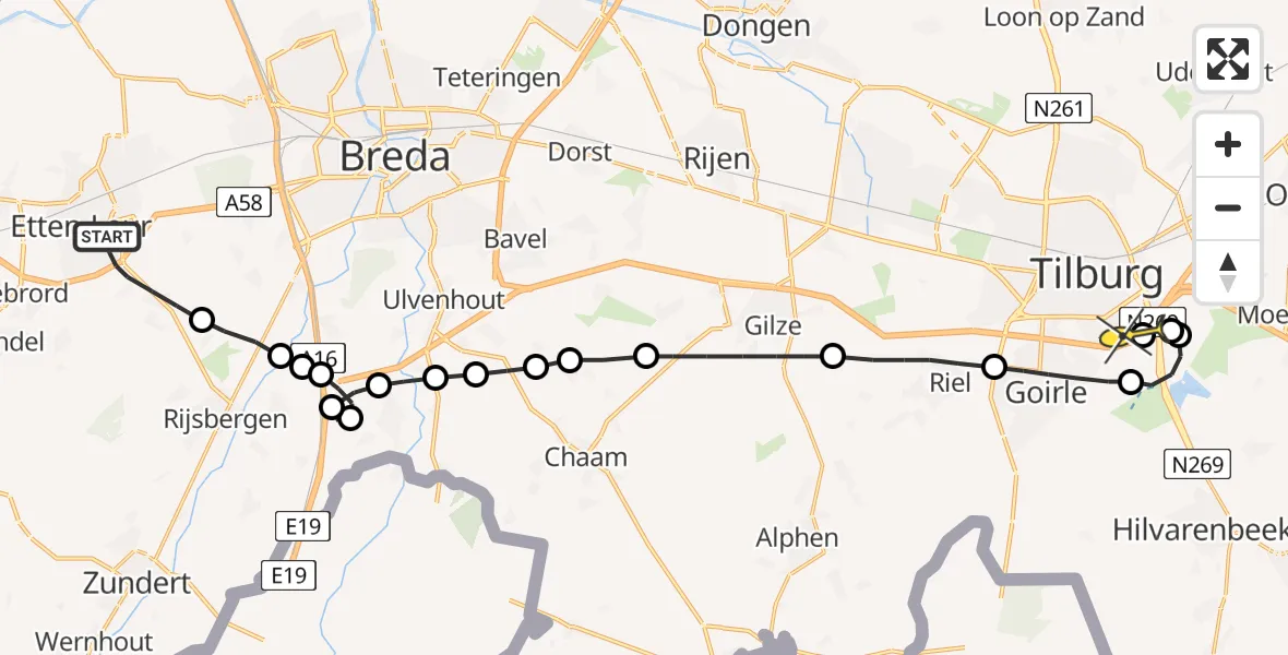 Routekaart van de vlucht: Lifeliner 3 naar Tilburg