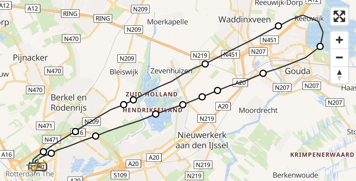 Vluchtroute Traumahelikopter Rotterdam The Hague Airport - Rotterdam The Hague Airport, 26 augustus 2023, 22:15