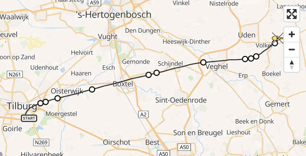 Routekaart van de vlucht: Lifeliner 3 naar Vliegbasis Volkel