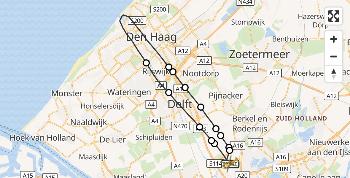 Vluchtroute Traumahelikopter Rotterdam The Hague Airport - Rotterdam The Hague Airport, 26 augustus 2023, 23:17