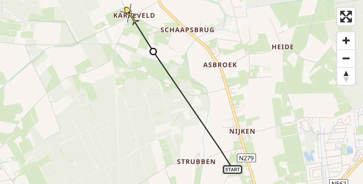 Routekaart van de vlucht: Politiehelikopter naar Heibloem