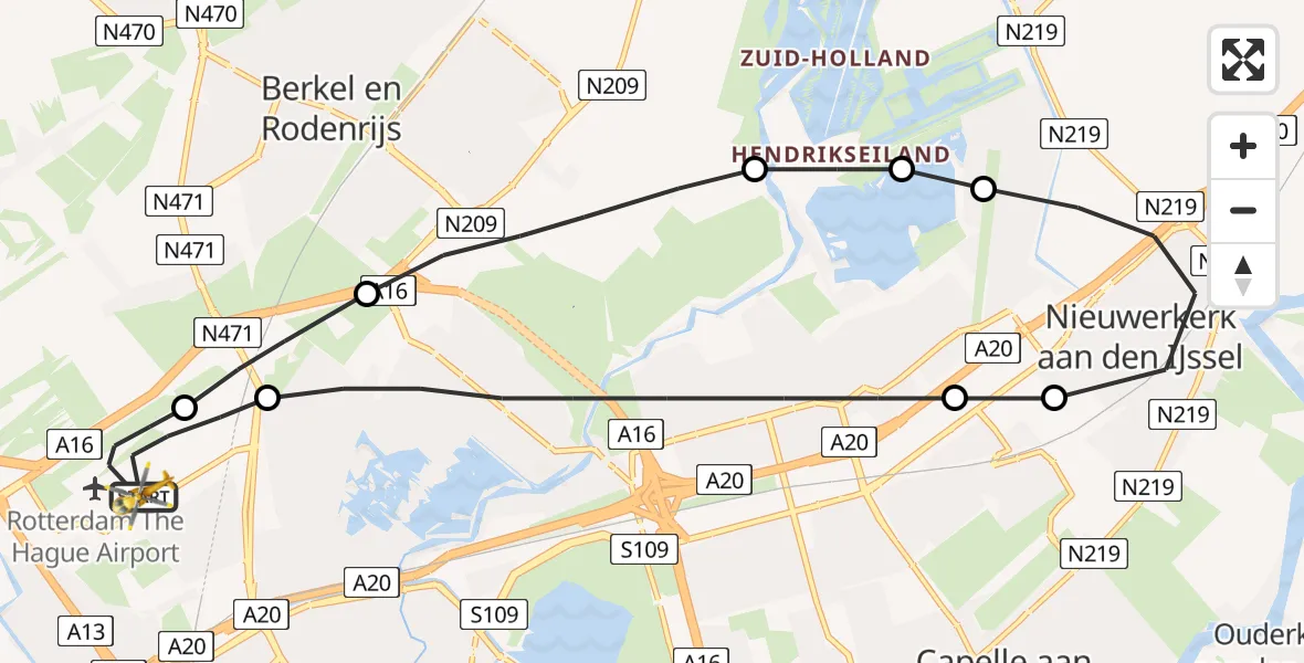 Vluchtroute Traumahelikopter Rotterdam The Hague Airport - Rotterdam The Hague Airport, 27 augustus 2023, 01:03
