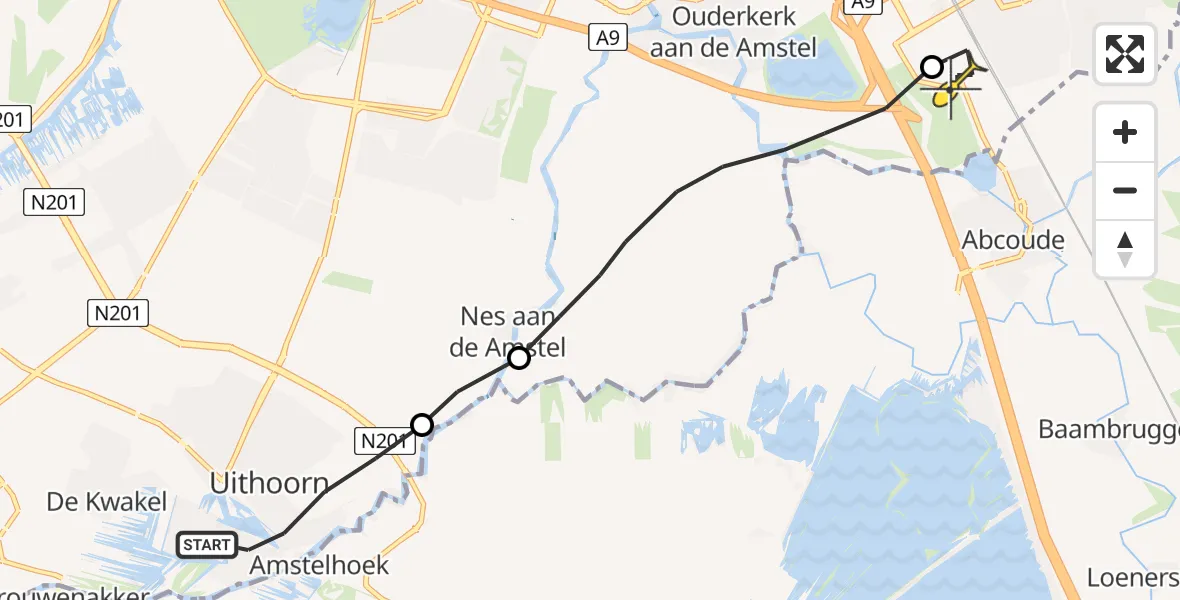 Routekaart van de vlucht: Lifeliner 1 naar Academisch Medisch Centrum (AMC)