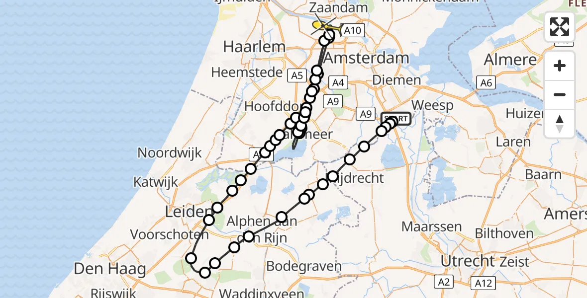 Routekaart van de vlucht: Lifeliner 1 naar Amsterdam Heliport